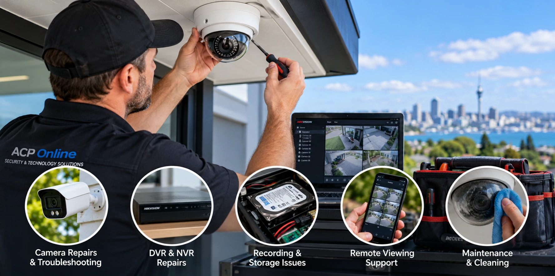 CCTV repairs and maintenance Auckland by ACP Online for Dahua Hikvision security cameras DVR and NVR recording systems
