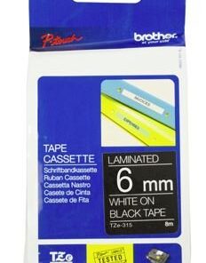 Brother TZe-315 6mm x 8m White on Black Tape