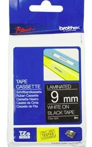Brother TZe-325 9mm x 8m White on Black Tape