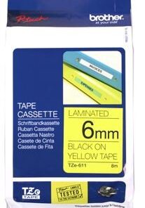 Brother TZe-611 6mm x 8m Black on Yellow Tape