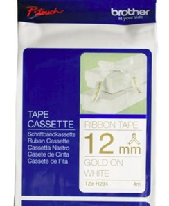 Brother TZe-R234 12mm x 4m Gold on White Ribbon Tape