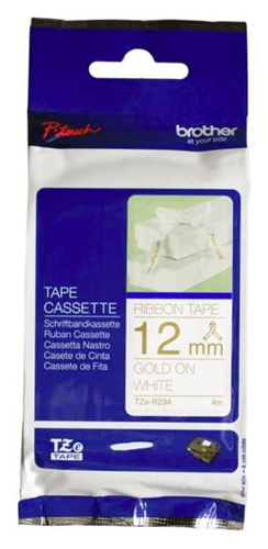 Brother TZe-R234 12mm x 4m Gold on White Ribbon Tape 1 Brother TZe-R234 12mm x 4m Gold on White Ribbon Tape