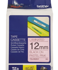 Brother TZe-MQE31 12mm x 4m Black on Pastel Pink Tape