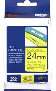 Brother TZe-651 24mm x 8m Black on Yellow Tape