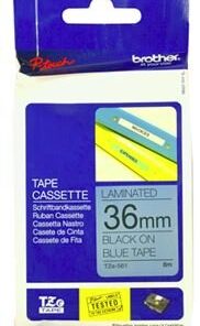 Brother TZe-561 36mm x 8m Black on Blue Tape