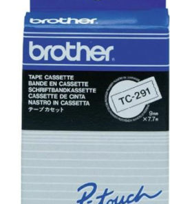 Brother TC-291 9mm x 8m Black on White Label Tape
