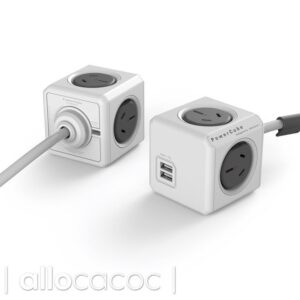 ALLOCACOC POWERCUBE Extended USB Grey 4-Outlets with 2-USB