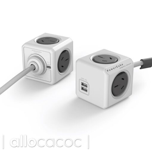 ALLOCACOC POWERCUBE Extended USB Grey-4 Outlets with 2 USB, 3M