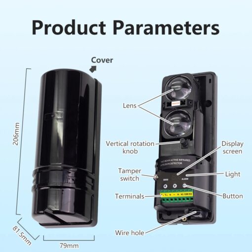 Dual-beam Infrared Sensor, 100M Wired Barrier Detector, Infrared Beam Detector, 8 Frequency Conversion, Digital Display - Image 2