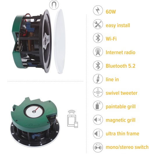 Active streaming multiroom in-ceiling speaker (Smart In Set) – ArtSound 7 Active streaming multiroom in-ceiling speaker (Smart In Set) – ArtSound - Image 7